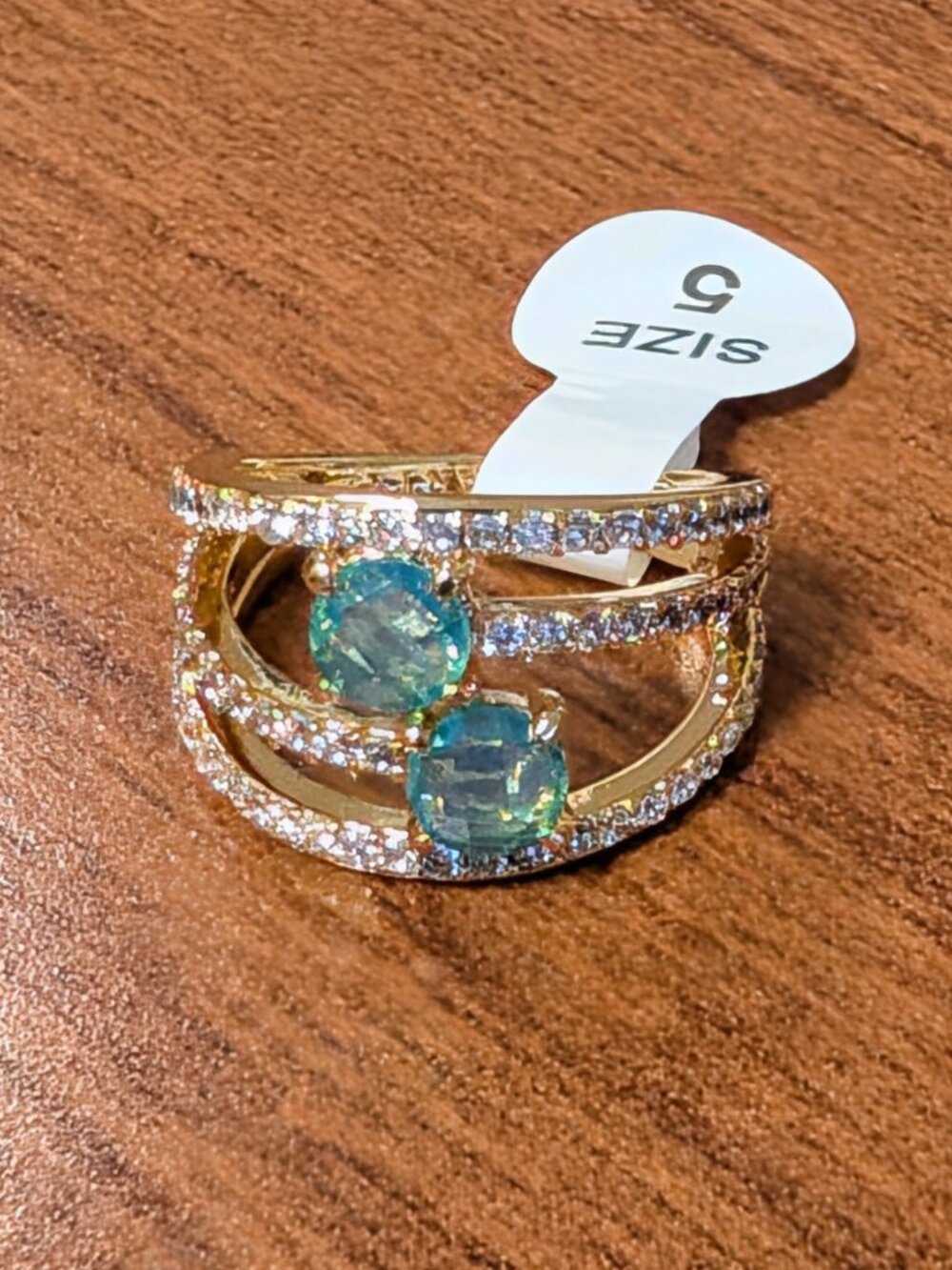 Bomb Party Ring Size 5 - Green Opal on gold plating
